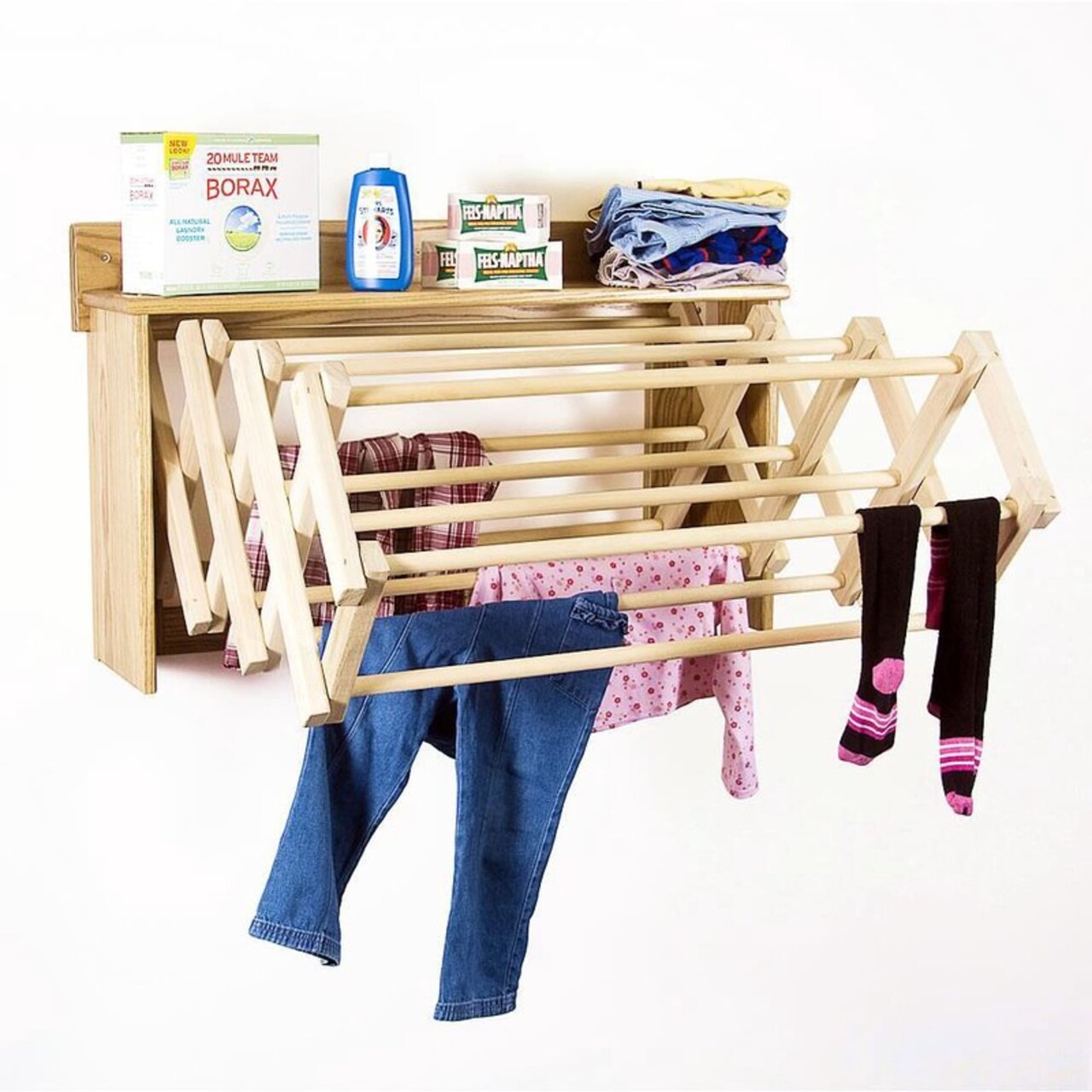 Lehman's Accordion Clothes Drying Rack and Shelf, Amish Made Wooden